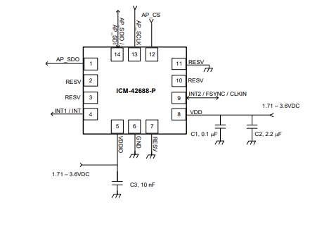 ICM-42688-P Application Schematic-SPI Interface to Host